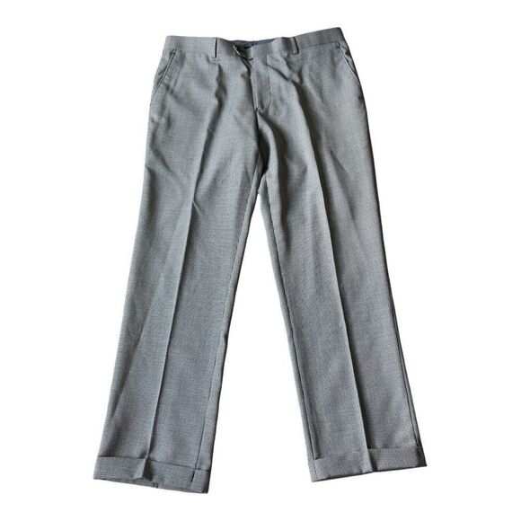 Tiglio Luxe 2560 Flat Front Houndstooth Italy Wool Cuffed Dress Pants Size 38 - Picture 1 of 6
